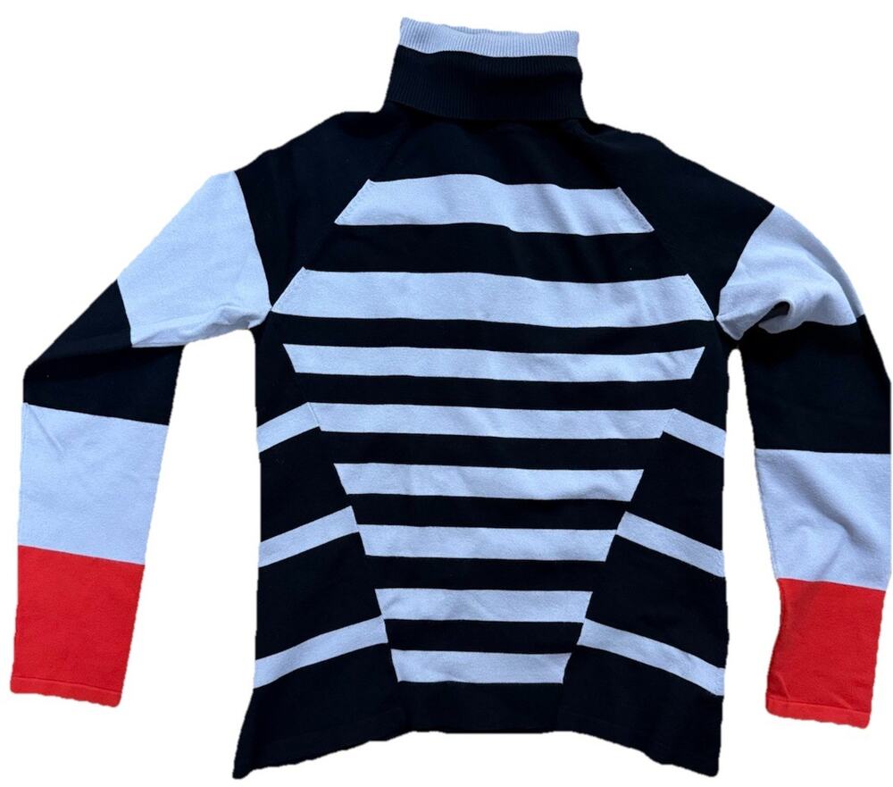 KAREN MILLEN Women’s Black/Khaki Striped Preppy Pullover Turtleneck Size 4